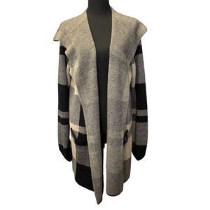 Absolutely Famous Hooded Cardigan Sweater Tan And Black